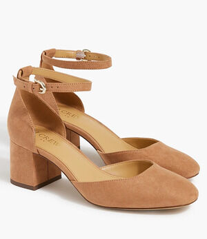 J.Crew Suede Leather Ankle-strap Pump Block Heels in Italian Suede, size 9